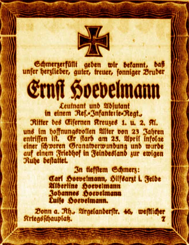 Anzeige im General-Anzeiger vom 5. Mai 1918