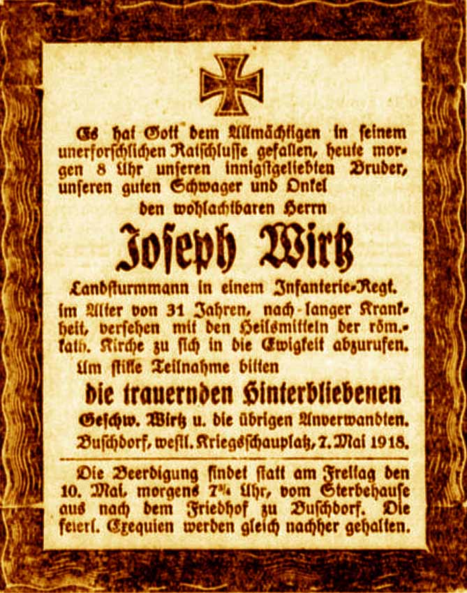 Anzeige im General-Anzeiger vom 8. Mai 1918