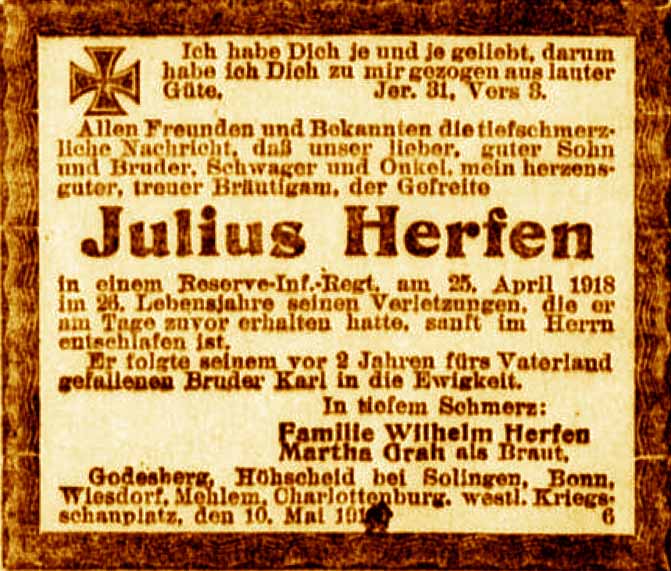 Anzeige im General-Anzeiger vom 11. Mai 1918