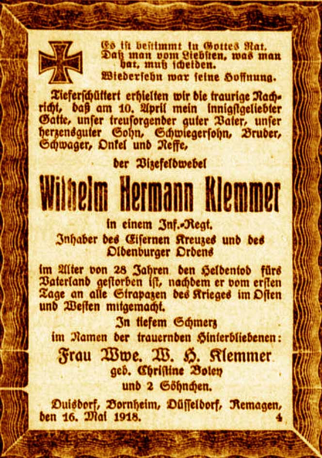 Anzeige im General-Anzeiger vom 16. Mai 1918