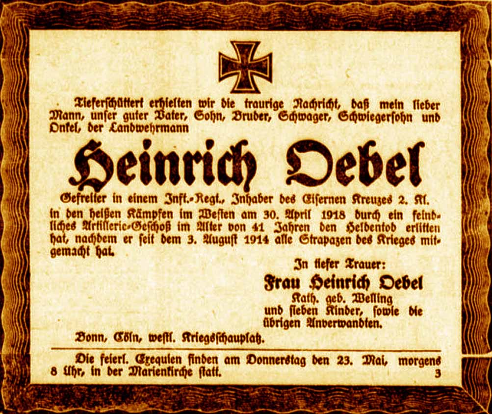 Anzeige im General-Anzeiger vom 22. Mai 1918
