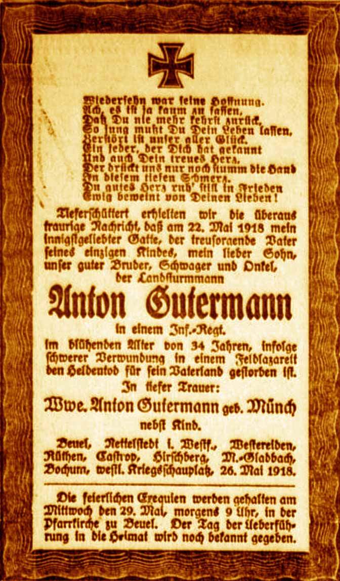 Anzeige im General-Anzeiger vom 26. Mai 1918