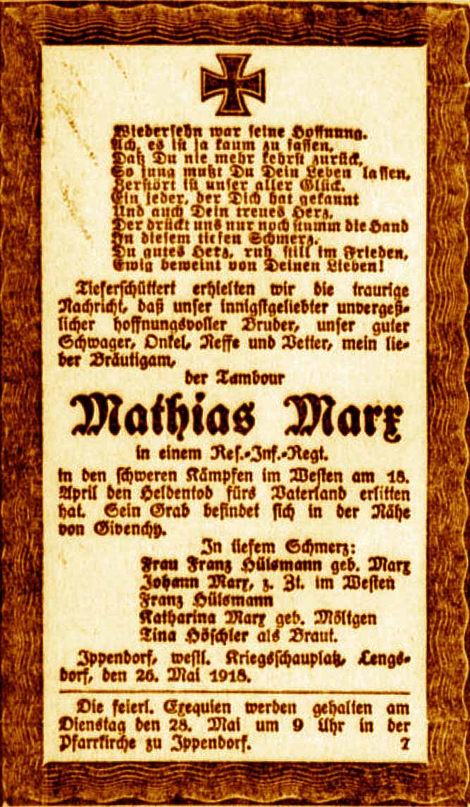 Anzeige im General-Anzeiger vom 26. Mai 1918