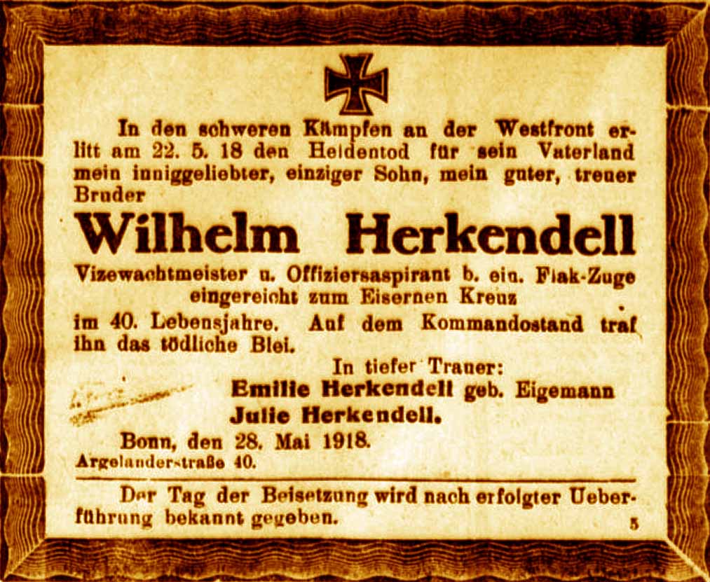 Anzeige im General-Anzeiger vom 31. Mai 1918