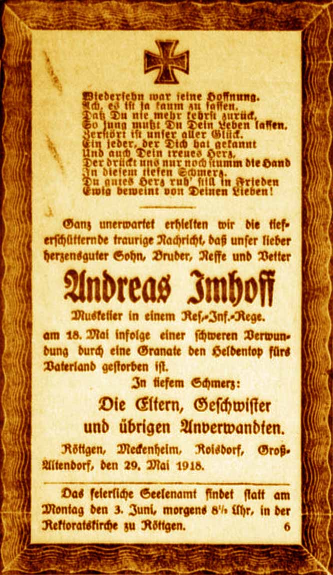 Anzeige im General-Anzeiger vom 1. Juni 1918