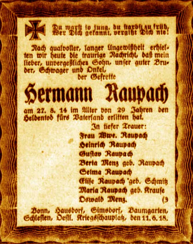 Anzeige im General-Anzeiger vom 12. Juni 1918