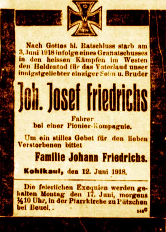 Anzeige in der Deutschen Reichs-Zeitung vom 14. Juni 1918