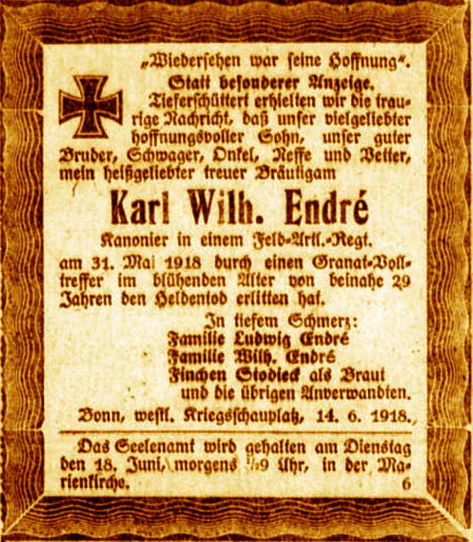 Anzeige im General-Anzeiger vom 15. Juni 1918