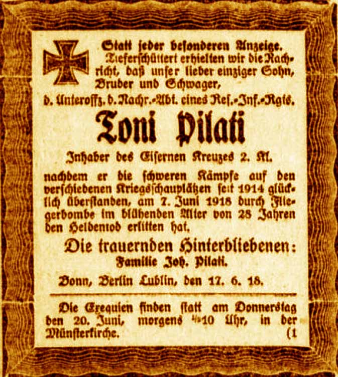 Anzeige im General-Anzeiger vom 17. Juni 1918
