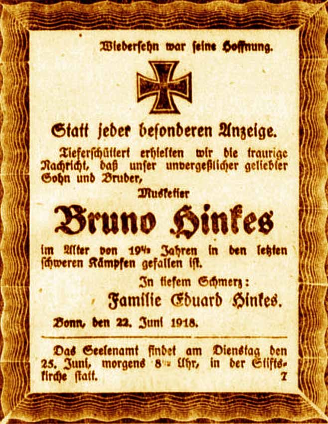Anzeige im General-Anzeiger vom 23. Juni 1918