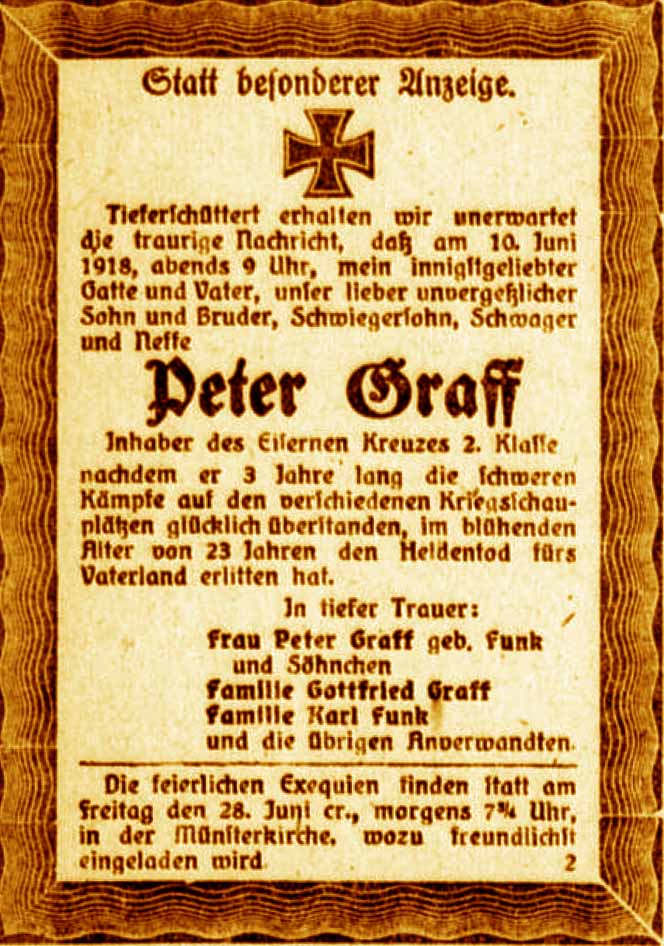 Anzeige im General-Anzeiger vom 25. Juni 1918