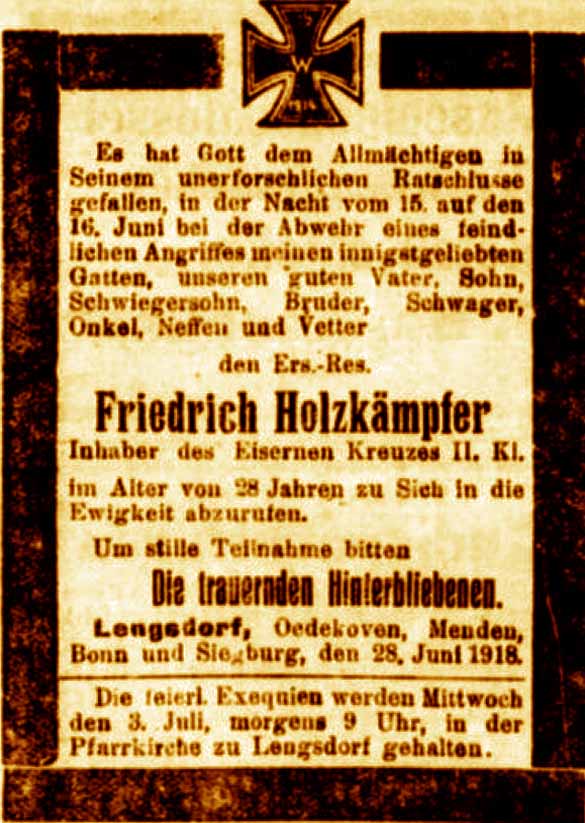 Anzeige in der Deutschen Reichs-Zeitung vom 29. Juni 1918