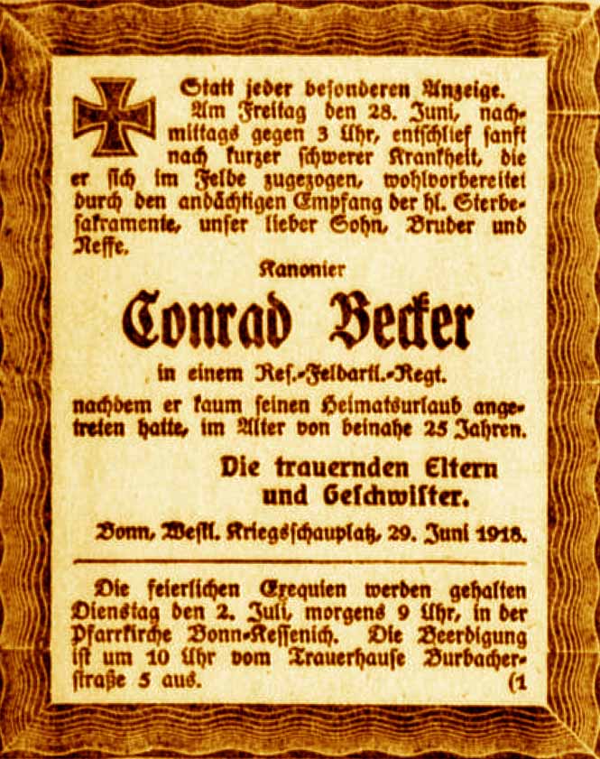 Anzeige im General-Anzeiger vom 1. Juli 1918