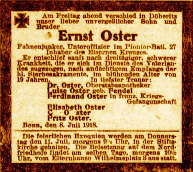 Anzeige im General-Anzeiger vom 9. Juli 1918