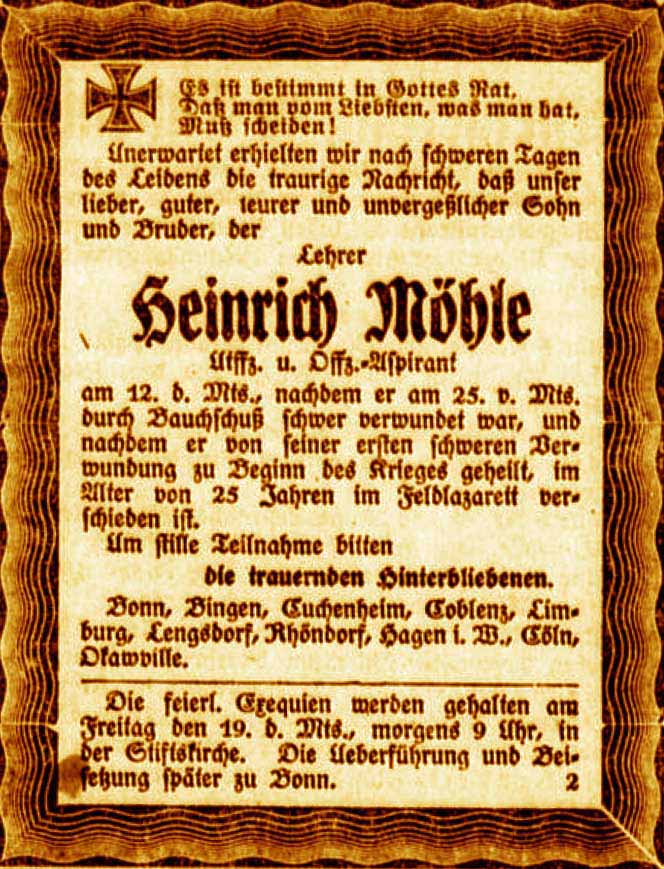 Anzeige im General-Anzeiger vom 16. Juli 1918