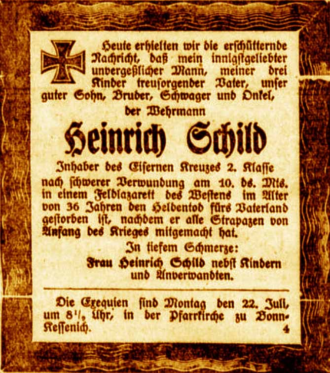 Anzeige im General-Anzeiger vom 18. Juli 1918