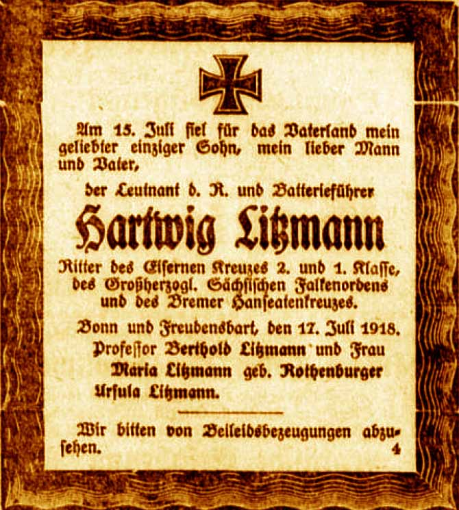 Anzeige im General-Anzeiger vom 18. Juli 1918