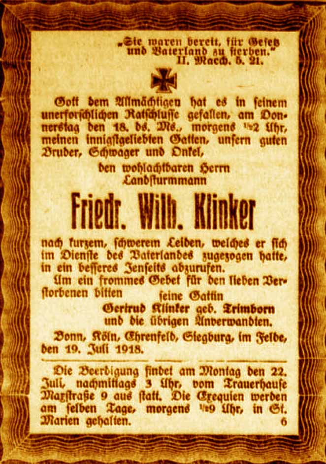 Anzeige im General-Anzeiger vom 20. Juli 1918
