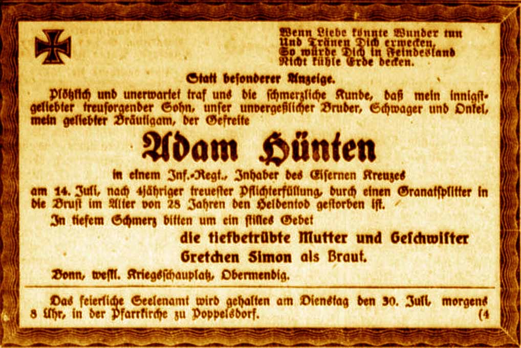 Anzeige im General-Anzeiger vom 25. Juli 1918