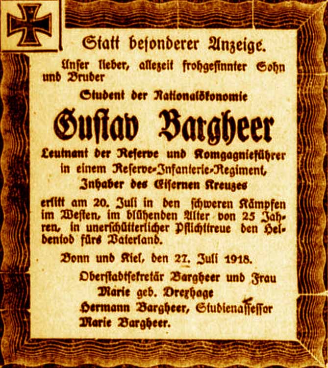 Anzeige im General-Anzeiger vom 28. Juli 1918
