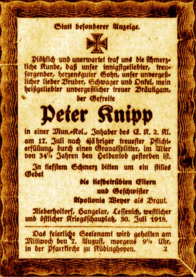 Anzeige im General-Anzeiger vom 30. Juli 1918
