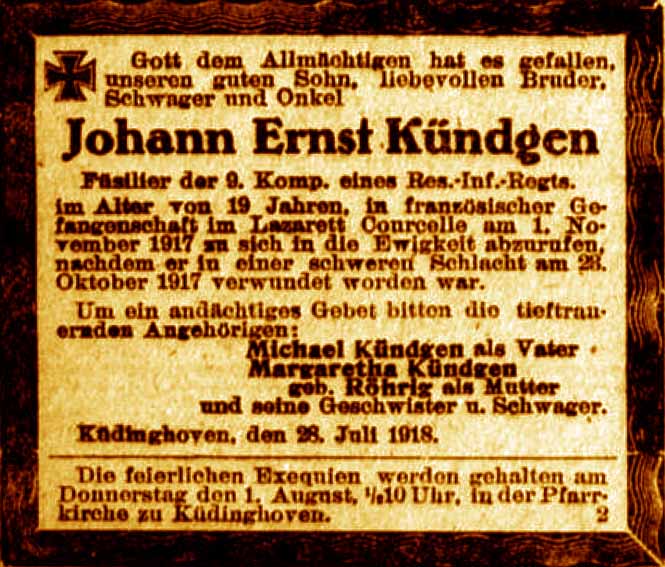 Anzeige im General-Anzeiger vom 30. Juli 1918