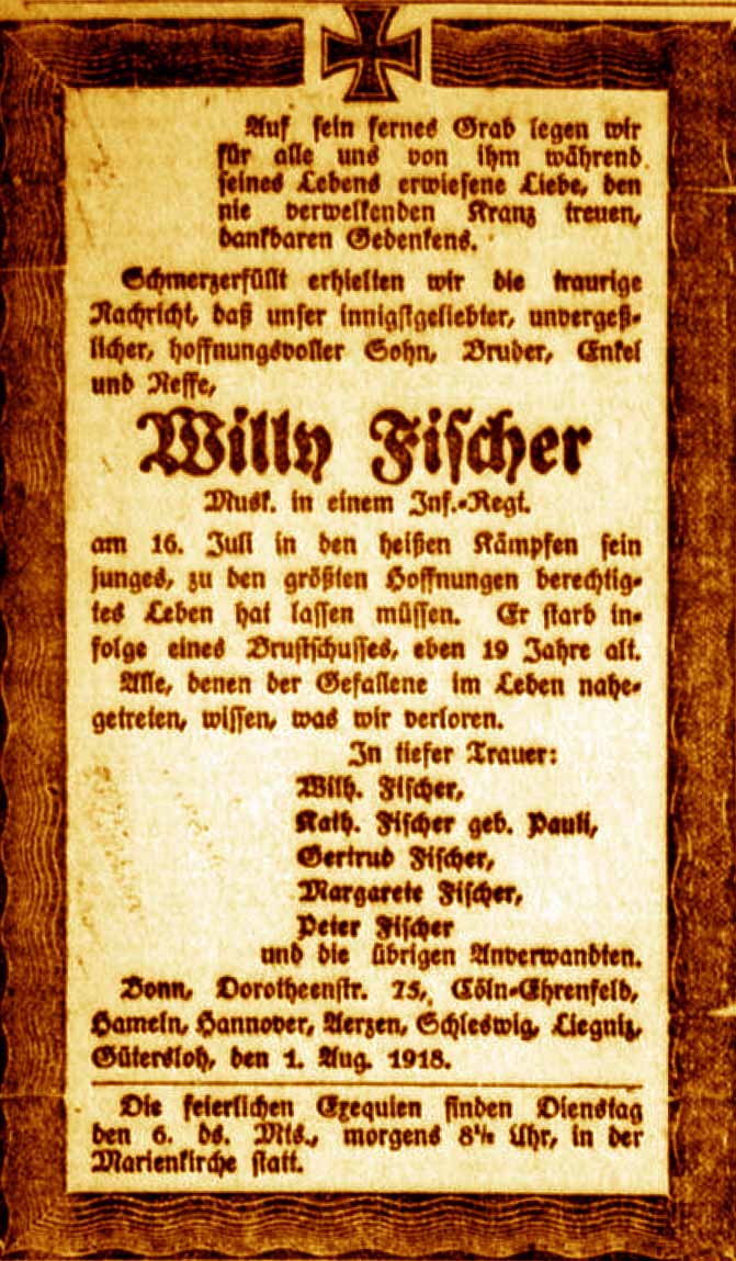 Anzeige im General-Anzeiger vom 4. August 1918