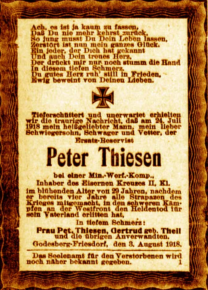 Anzeige im General-Anzeiger vom 5. August 1918