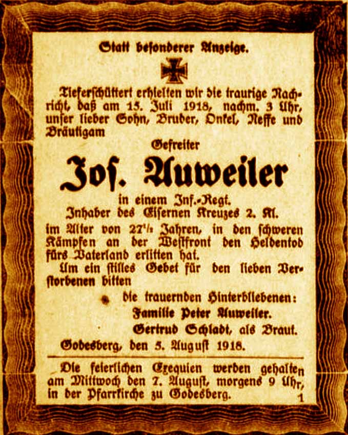 Anzeige im General-Anzeiger vom 5. August 1918