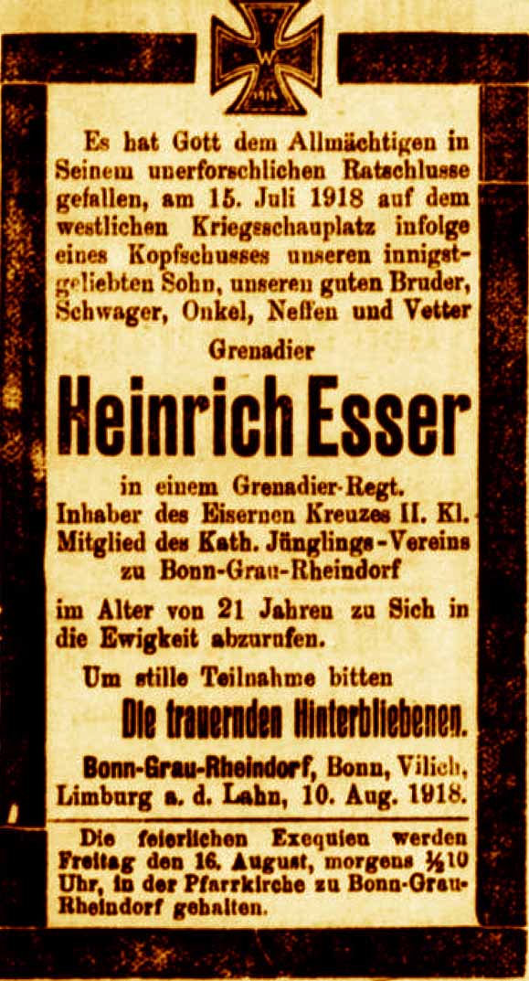 Anzeige in der Deutschen Reichs-Zeitung vom 11. August 1918