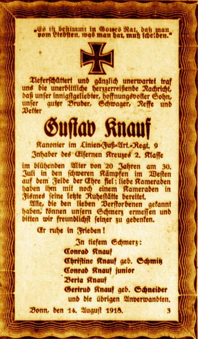 Anzeige im General-Anzeiger vom 14. August 1918