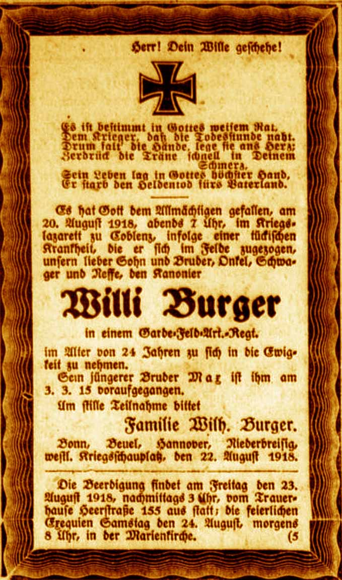 Anzeige im General-Anzeiger vom 23. August 1918