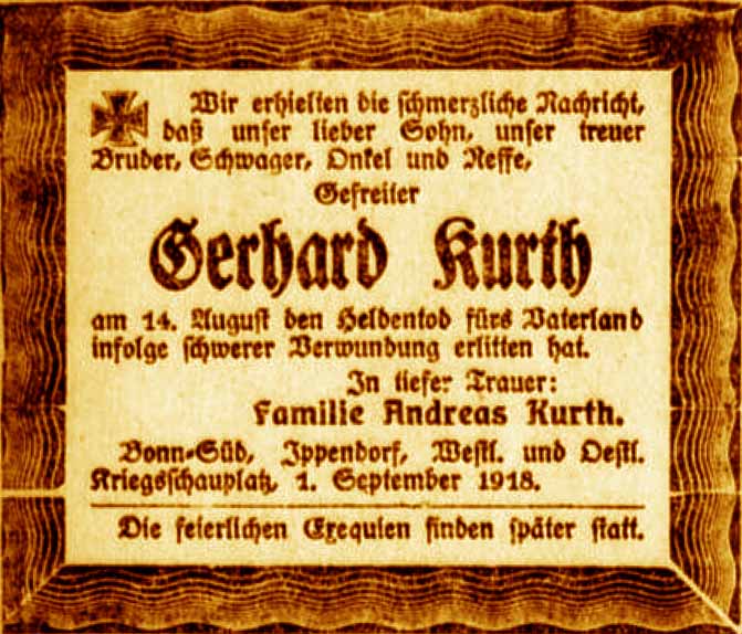 Anzeige im General-Anzeiger vom 1. September 1918