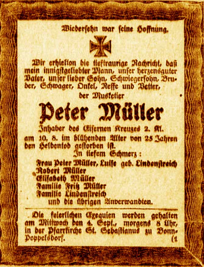 Anzeige im General-Anzeiger vom 2. September 1918