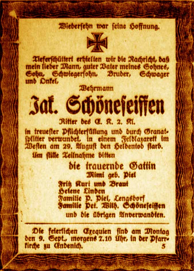 Anzeige im General-Anzeiger vom 6. September 1918