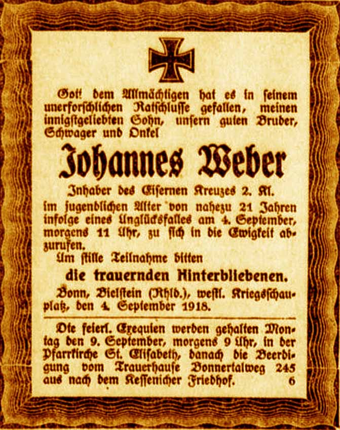 Anzeige im General-Anzeiger vom 7. September 1918