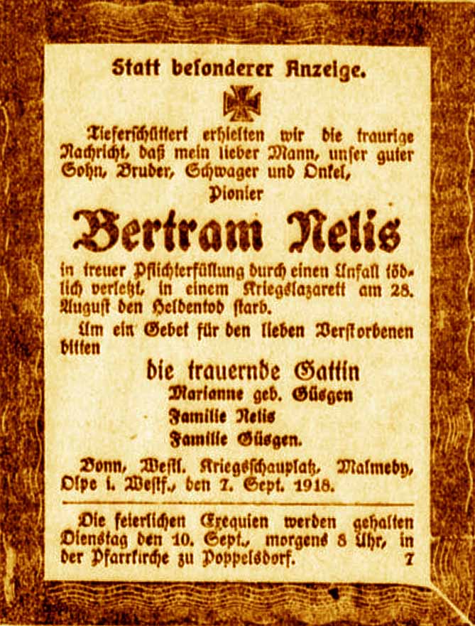 Anzeige im General-Anzeiger vom 8. September 1918