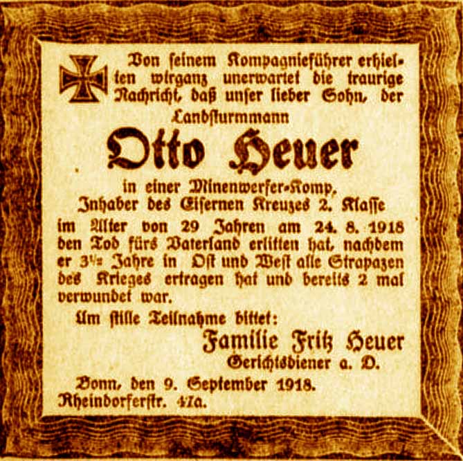 Anzeige im General-Anzeiger vom 10. September 1918