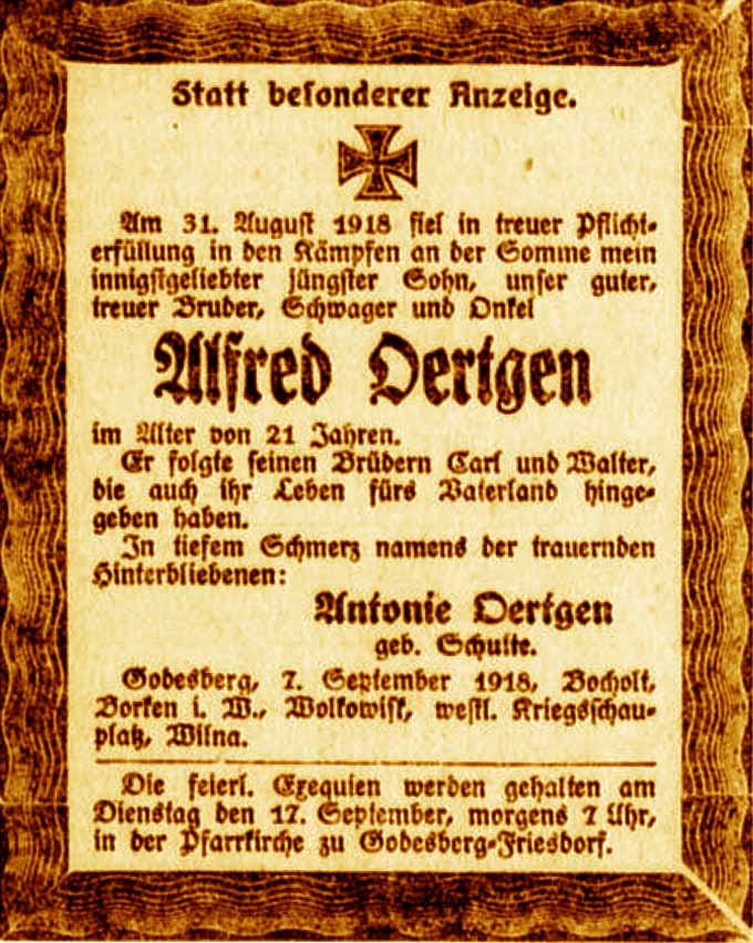 Anzeige im General-Anzeiger vom 10. September 1918