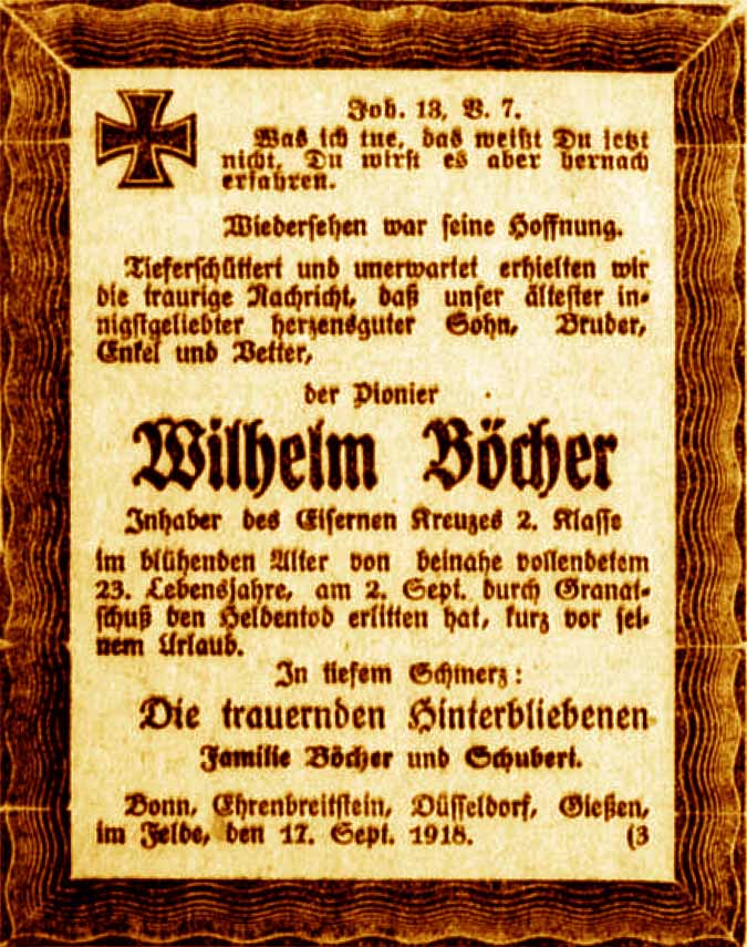 Anzeige im General-Anzeiger vom 18. September 1918