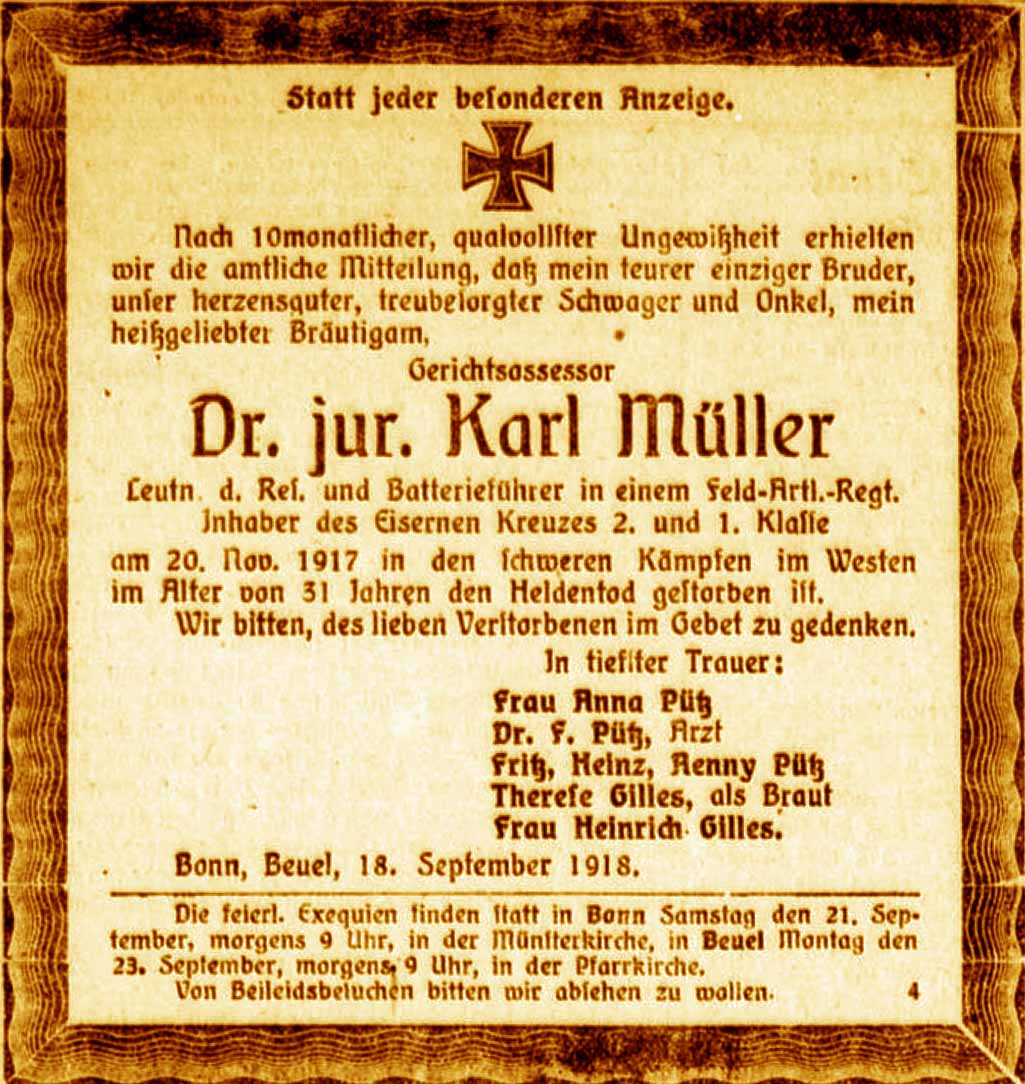 Anzeige im General-Anzeiger vom 19. September 1918
