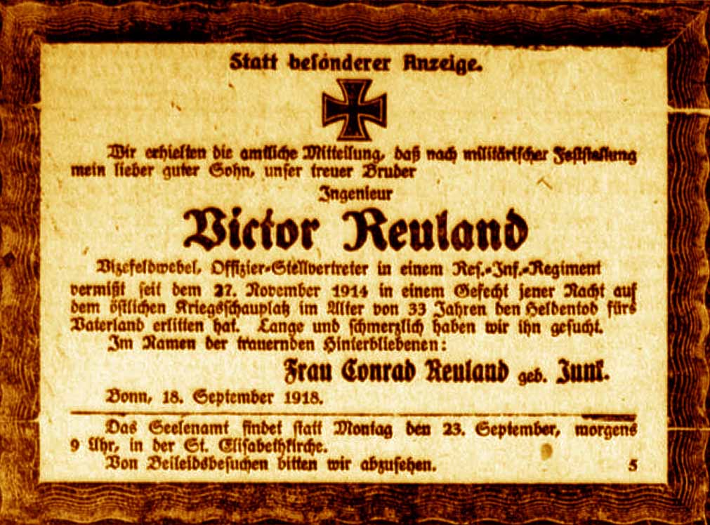 Anzeige im General-Anzeiger vom 20. September 1918