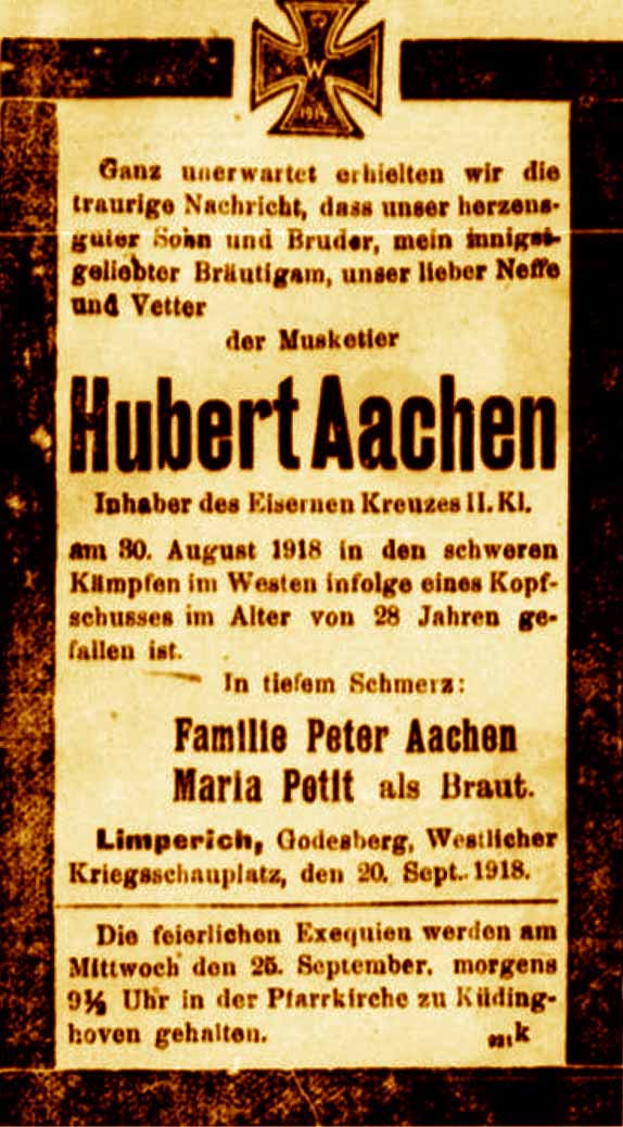 Anzeige in der Deutschen Reichs-Zeitung vom 22. September 1918