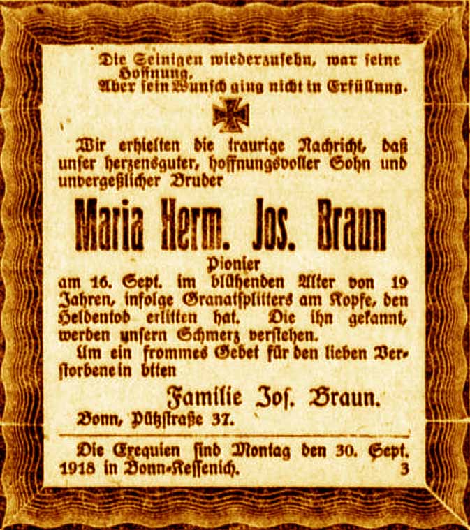 Anzeige im General-Anzeiger vom 26. September 1918