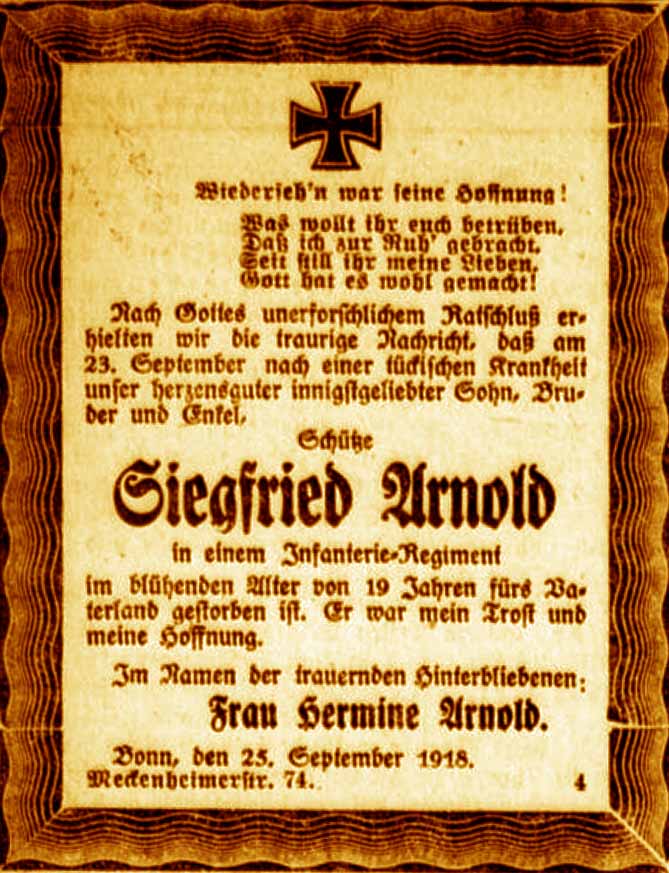 Anzeige im General-Anzeiger vom 27. September 1918