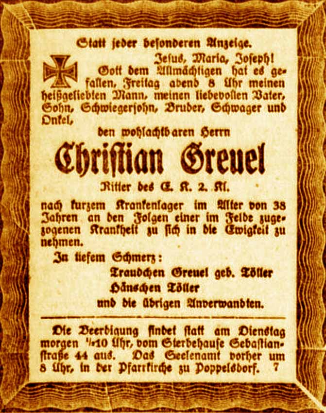 Anzeige im General-Anzeiger vom 29. September 1918