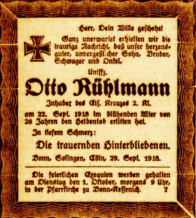 Anzeige im General-Anzeiger vom 29. September 1918
