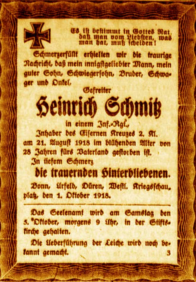 Anzeige im General-Anzeiger vom 2. Oktober 1918