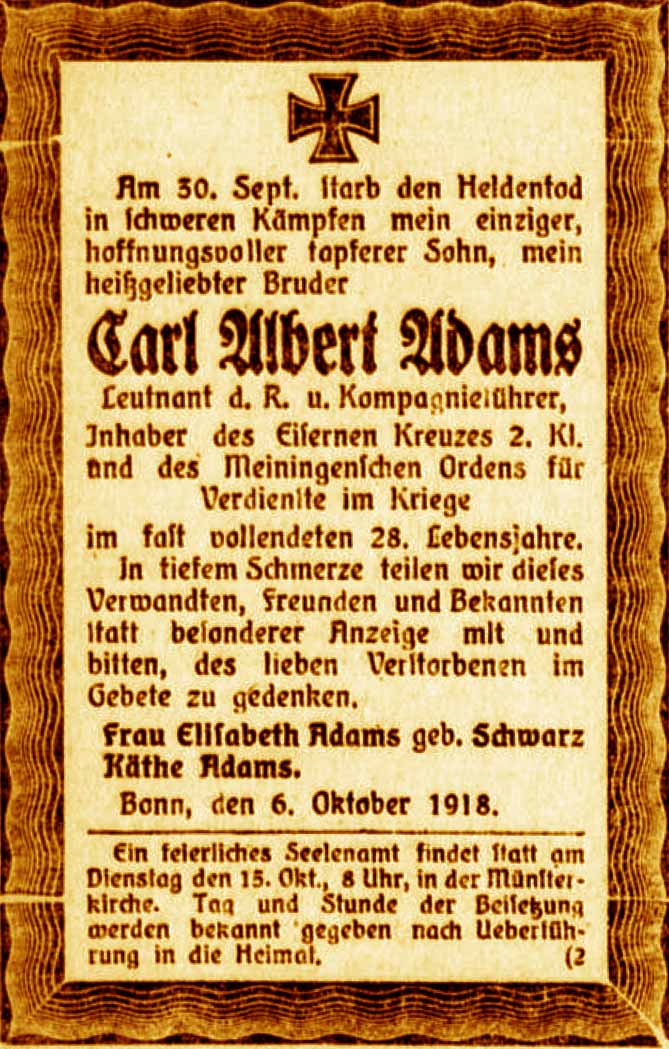 Anzeige im General-Anzeiger vom 8. Oktober 1918