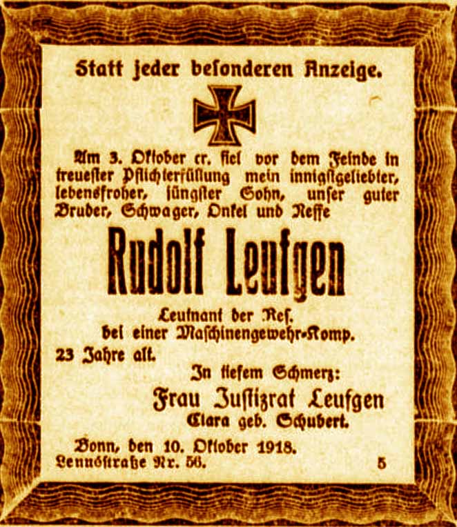 Anzeige im General-Anzeiger vom 11. Oktober 1918